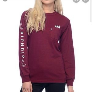 RIPNDIP • long sleeve cat tee in burgundy